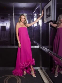 Strapless Flare Feather Hem Gown -Fashion Dress Shop lifestyle 13001 fuchsia 1 scaled