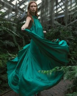 Pleated Trapeze Halter Neck Gown -Fashion Dress Shop lifestyle 26926 springgreen 1