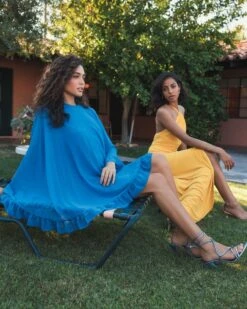 High Neck Ruffle Hem Cape Mini Dress 26 High Neck Ruffle Hem Cape Mini Dress -Fashion Dress Shop lifestyle 55407 turquoise 4