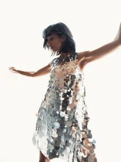 Sleeveless Disc Sequin Trapeze Mini Dress -Fashion Dress Shop lifestyle 5961 silver 1 scaled