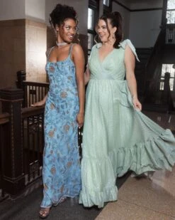 Iridescent Polka Dot Soft Tie Sleeveless Gown (Plus) -Fashion Dress Shop lifestyle 68120 sage 2