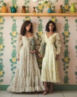 Floral Print Chiffon Illusion Tiered Puff Dress -Fashion Dress Shop lifestyle 68246 yellowmulti 4