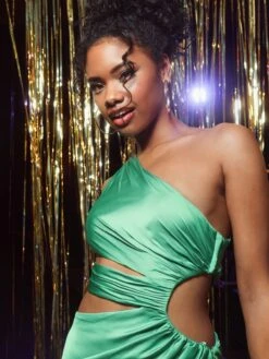 Cut Out One Shoulder Satin Gown -Fashion Dress Shop lifestyle 68485 springgreen 2