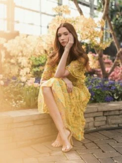 Floral Flutter Sleeve Mesh Print Dress -Fashion Dress Shop lifestyle 8010 yellowmulti 2 scaled